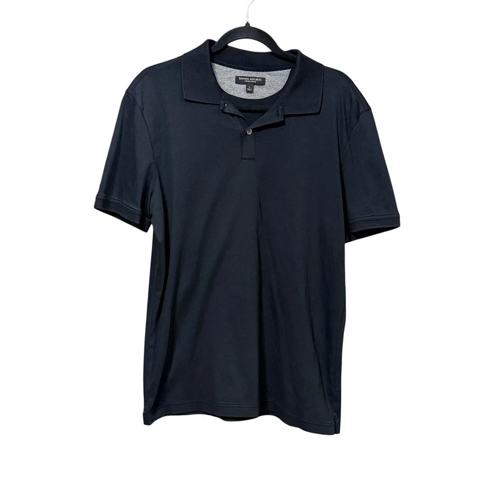 Banana Republic Luxury Touch Mens Polo Shirt Black Short Sleeve Cotton Large L